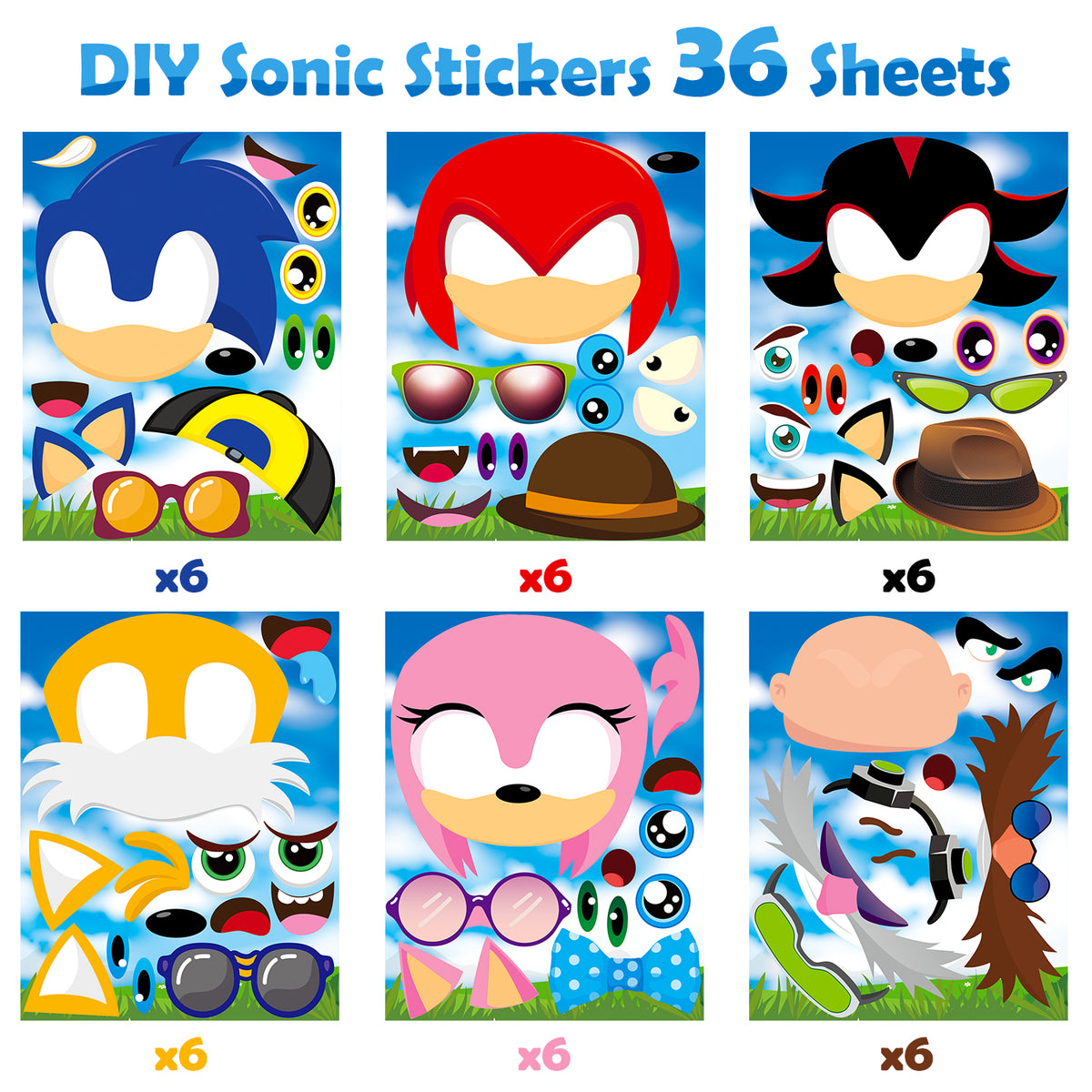 36 Pack Sonic Face Stickers Themed Make a Face Stickers Party Supplies –  Salovio